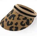 Visiera parasole traspirante in paglia con stampa leopardata e bordo a righe estiva - M (56-58cm) / Cachi