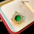 Luxury gold emerald gemstone brooch with cubic zirconia stones in a red jewelry box - D154 Green
