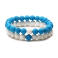 Minimalist volcanic lava stone couple bracelets in sky blue and white beaded design - Lake Blue