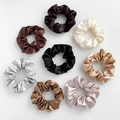 Satin fabric scrunchies set featuring eight assorted colors in glossy silk texture - Set of 8 / Classic 8 Colors