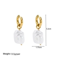 Baroque faux pearl drop earrings in 18K gold-plated stainless steel with dimensions - Square Baroque Pearl (YYE023108-Square)