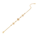 Golden double-layer flower bracelet with clover charms and sparkling crystals - Flower & Round Zirconia