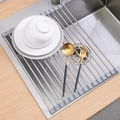 Roll-up sink drying rack with gray silicone and stainless steel for plates and bowls - 15 Rods / Gray