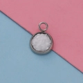 Macro shot of 12mm silver stainless steel round pendant with textured white inlay - White Textured Style (13)