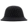 Dettaglio cappello a secchiello nero con file di perline finte lucide ricamate - M (56-58cm) / Stile Perle Nere