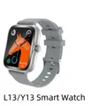 L13 Smart Watch with silicone strap and fitness tracking dial on dark grey metal case - Silver