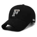Casquette de baseball en coton noir avec broderie F et bord usé pour hommes et femmes - Réglable / Noir