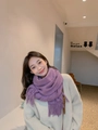 Elegant purple cashmere scarf with fringes shown on model for winter warmth and style - Tassel Style / 260g (200x70cm) / Dark Purple