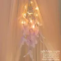 Handmade light purple dream catcher with LED lights, feathers and colorful beads - With Lights / Purple