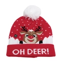 Detail of LED Christmas beanie with reindeer pattern and an easy ON/OFF power switch - OH DEER Reindeer