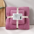 Plush coral fleece towel set in dusty pink with textured grid pattern and gift ribbon - Towel + Bath Towel [Mesh Bag] / Bean Paste Purple Lattice