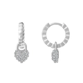 Classic 925 sterling silver hoop earrings with sparkling crystal pavé heart lock charms - Silver Heart Rhinestone Dangle Hoop (SE385-P)