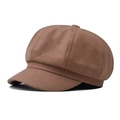 Classic British style wool newsboy cap in caramel brown with structured 6-panel design - M(56-58cm) / Khaki
