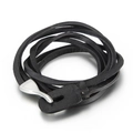 Bracciale multistrato in pelle intrecciata nera con chiusura a gancio in acciaio argento - Nero Fibbia Argentata (KB62364-BD)