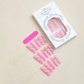 Detail view of pink Christmas press-on nails with elk pattern and manicure tools set - Pink Christmas Moose Style (XD-80-85)