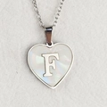 Shell heart pendant necklace in silver stainless steel featuring letter F charm - Letter F / Silver
