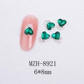 Detail of 6x8mm heart-shaped emerald cat eye nail art stones with rhinestone alloy base - Silver Heart Style With Green Crystal (8921)