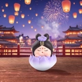 Chibi China Puppe mit lila Kopfschmuck auf Lotus-Basis für Heimdekoration - Buddhistische Klänge Dame (1088-47) / S / Lila-Weiße Basis