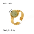 Vintage 18k gold plated stainless steel ring with 13mm oval green natural stone - Oval Pale Green Jade-like Style (HF-J1471)