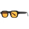 Retro square black frame sunglasses with orange tinted lenses for a trendy street look - Black Frame Yellow Lens
