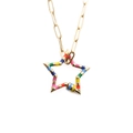Hip hop gold paperclip chain necklace with colorful enamel star pendant and open clasp - 50cm+5cm Chain