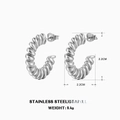 Silberne gedrehte C-Form Ohrringe aus Edelstahl, Größe 2,2 cm, Gewicht 9,4 g, Modeschmuck - Stahl Rippenstil