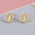 Religious Virgin Mary stud earrings in gold finish with sparkling cubic zirconia accents - Gold Plated Virgin Mary (EM09-10)