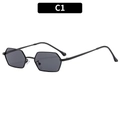 Lunettes de soleil polygonales rétro avec monture en métal noir et verres gris, style C1 - Monture Noire Verres Gris