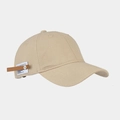 Detail der Baseballkappe aus Baumwollcanvas mit Stoffetikett und Lederbesatz - Khaki