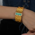 Vintage gold-plated honeycomb cuff bracelet with green malachite stone and white zircons - Gold Color Green Turquoise Bangle