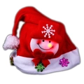 Plush red Christmas hat featuring a glowing snowman design and colorful sequins - LED Snowman Glowing Hat
