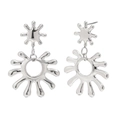 Orecchini in acciaio inox argento con stella astratta e design ad anello radiante - Pendente a Bottone Sole / Color Acciaio