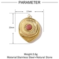 Detailed dimensions of 14k gold plated heart pendant with size and material specifications - Round Sunburst - Green Stone (VG826)