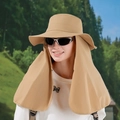Khaki outdoor sun hat with large neck flap and adjustable windproof strap for hiking - Khaki