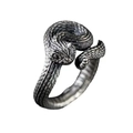 Vintage silver snake ring featuring detailed scale textures and a punk gothic style - Adjustable Open / Style 17 (Antique Silver Scale Snake)