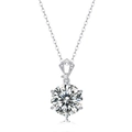 Classic 1 carat Moissanite pendant necklace with six-prong silver crown setting - (s925 Silver + Moissanite P11514-14/10 Carats/14.0mm) / Chain Length 40cm + 5cm (extension Chain)