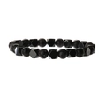 Detailansicht Perlenarmband mit schwarzen glänzenden Geometrieperlen und matten Perlen - Hämatit + Schwarzer Flash-Stein