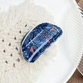 Navy blue bohemian polka dot acrylic hair claw with abstract geometric patterns - Triangle Blue