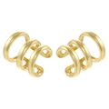 Minimalist triple layer gold ear cuffs with polished parallel lines design for women - Gold Triple Layer C-Shape Ear Cuff