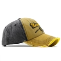 Retro washed baseball cap in mustard yellow and grey with distressed edges and embroidery - Adjustable / Yellow