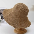 Handmade crochet wide brim straw sun hat in caramel brown for summer beach vacation - Khaki
