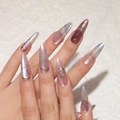 Unghie finte stiletto 3D cat eye con dettagli metallici a forma di luna e stelle - Stile Farfalla Luna Stella Dorata (Tipo Colla)