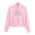 Veste en velours rose avec lettres en strass Las Vegas et fermeture éclair - S / Tops / Rose