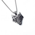 Nordic Viking wolf head pendant with steel box chain on a clean white background - Large Wolf Head Style