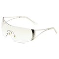 Silver Y2K rimless sunglasses with wraparound lens and star rhinestone details - Silver Frame White Mirror Lens