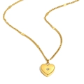Collar de corazón de acero inoxidable chapado en oro 18K con circonita y cadena O - Diciembre/Azul Tanzanita