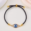 Adjustable black braided rope Evil Eye bracelet with gold plating and blue crystals - Black Rope-Blue Circle Eye(BR24Y0225)