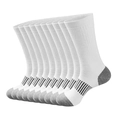 Set of 10 white crew athletic socks with reinforced grey heel and arch support - Free Size 39-47 / White