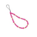 Handmade phone charm with pink stars, hearts and yellow smiley beads on black cord - YR3238-1-Pink Star Heart Yellow Smile