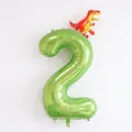 40-inch green foil number 2 balloon with mini T-Rex for 2nd birthday party decoration - 40 Inch Fruit Green Number 2 + New YC T-Rex